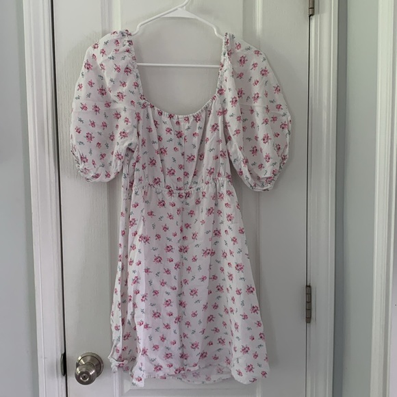 H&M puff sleeves white romantic dress size S linen blend - Picture 6 of 8